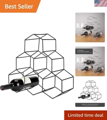 Impresionante estante para vino Gunmetal - Muestra 6 botellas en elegante diseño geométrico Foto 1 de 4