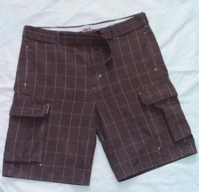 LEECOOPER MEN'S CARGO CHECK SHORT  WITH BELT SIZE 36 - Image 1 of 4