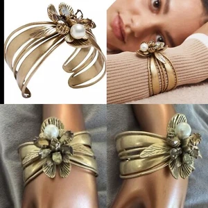 πππ Mimco Gold Bangle Wrist Bracelet Cuff + Dust Bag - Picture 1 of 15