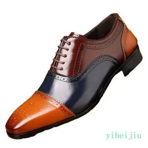 2025 Men's Colorblock Patchwork Wing Tip Brogue Dress Formal Derby Shoes Wedding - Picture 1 of 22