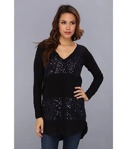 NUEVO✿ Free People S CAMISA SUÉTER TOP Pulóver Negro Azul Lentejuelas Leopardo $168 RV - Imagen 1 de 4
