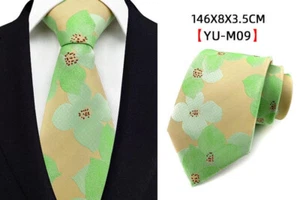 Tie Yellow Green Floral Flower Men's Handmade Necktie Wedding Formal - Picture 1 of 1