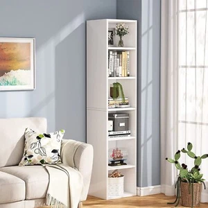 70.9 Inch Tall Narrow Bookcace 6 Tier Open Bookshelf White Classic MDF Glossy - Picture 1 of 4