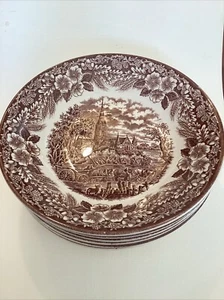 Set of 6bAntique Plorcelain Plates - England BroadhHurst Staffordshire Brown - Picture 1 of 3