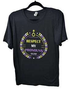 They/Them Respect My Pronouns T-shirt Black, Green, Purple Adult Size Medium - Picture 1 of 4