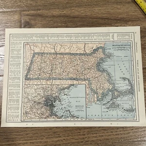 Antique 1927 Map Of Massachusetts With Boston Enlarged 15”x11” - Picture 1 of 7