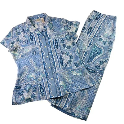 Emma James 女式 Liz Claiborne 2 件套人造裹身裙套装蓝色佩斯利 | 16 码 — 第 1/4 张图片