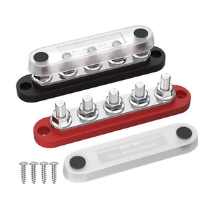 2PCS 12V Bus Bar 5 x 1/4" (M6) Terminal Studs 12 Volt Power Distribution Block - Picture 1 of 12