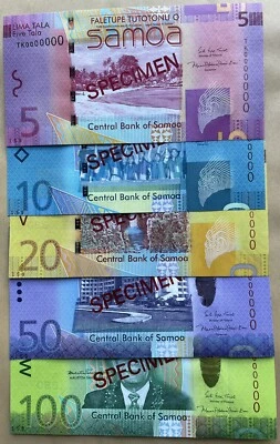 Samoa 5 10 20 50 100 Tala 2017 P-38c 39b 40c 41c 44b UNC Specimen Set Same S/N - Image 1 of 2