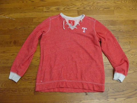 Texas Rangers Womens Thick Cotton Tie up Neck Red Sweatshirt By Antigua Size Lrg Cover