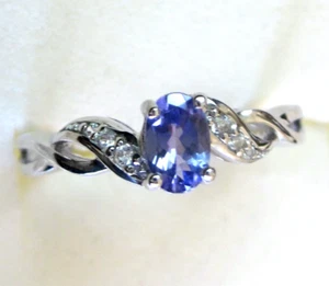 Genuine Tanzanite & White Zircon Ring / size 5 / 925 Sterling Silver / 0.5 ct - Picture 1 of 6