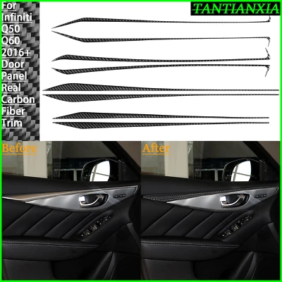 Para Infiniti Q50 Fibra de Carbono Real Interior Bisel de Puerta Marco Panel Cubierta Borde Foto 1 de 4