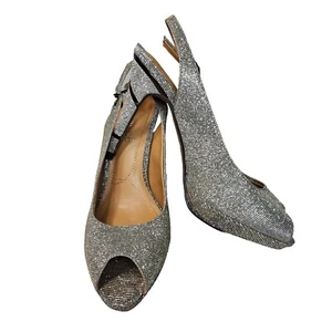 J Renee Women's Size 8 M Shoes High Heel Platform Sculptured Glitter Silver (9 - Picture 1 of 9