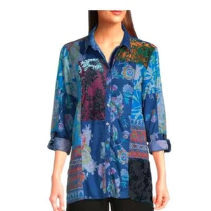 Camisa John Mark Mujer 1X Túnica Retazos Top Terciopelo Burnout Arte para Usar Boho - Imagen 1 de 14