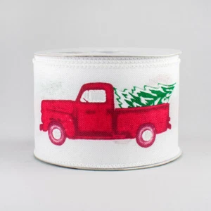 Vintage Red Truck with Tree Ribbon: White - 2.5" W x 10 yards - Picture 1 of 1