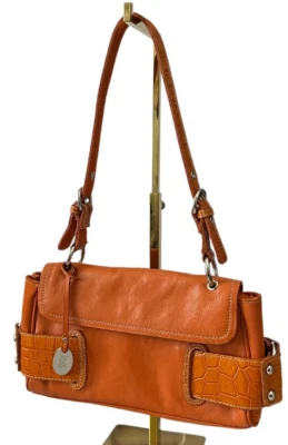 VTG Y2K 90s Orange Neon Crocodile Shoulder Hobo Purse Flap Rave Kidcore Fairy - Image 1 of 4