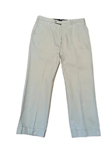 Incotex Mens Flat Front Cuffed Twill Straight Leg Khaki Chino Pants 35W X 28L - Picture 1 of 9