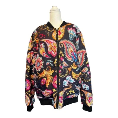 FRESH HOODS Multi-Coloured Floral Paisley Print Bomber Jacket Sz L BNWT #0390 - image 1 of 4