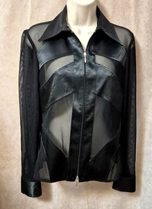 Vintage Y2K Joseph Ribkoff Long Sleeve Full Zip Black Poly/Sheer Jacket-Size 8 - Picture 1 of 13