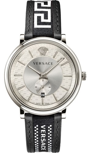 Versace VEBQ01219 V Circle Greca Edition argento nero orologio da polso uomo NUOVO