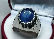 Natural 10 Ct Deep Blue Sapphire Sterling Silver 925 Handmade Neelam Mens Ring