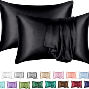 2 Pack Pillowcase Silk Satin Soft Soothes and Protects Skin Silky Pillow case - Picture 1 of 15