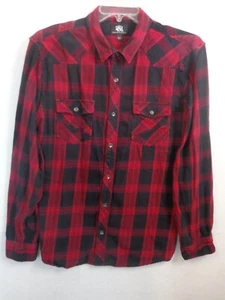 Rock & Republic Hemd Herren XXL rot schwarz Flanell kariert langarm Button Down - Bild 1 von 12
