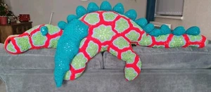 4ft Homemade Crochet African Flower Motif Dragon Green Teal Red - Picture 1 of 9