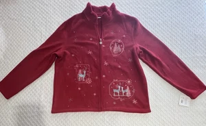 croft & barrow woman's XL Zip Up Christmas Sweater Red, NEW, - Picture 1 of 13