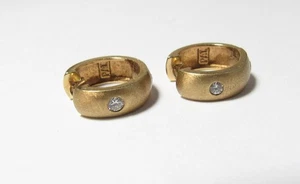 HEAVY SOLID 14K GOLD HUGGIE EARRINGS WITH ROUND BRILLIANT CUT NATURAL DIAMONDS - Picture 1 of 3
