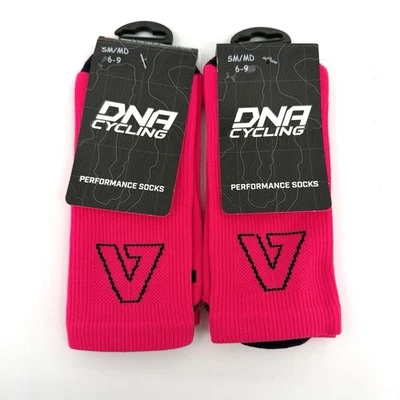 DNA Cycling Performance Socks 2 Pack Pink Crew SM/MD 6-9 Biking Runnin - Image 1 of 4