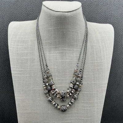 Collar LOFT Mujer Gunmetal Multi Hilo Cuentas Pavé Cristal Declaración 20" Foto 1 de 4