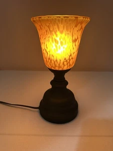 Vintage Style Amber Art Glass Accent Lamp – Mottled Shade, Bronze Finish Base - Picture 1 of 11