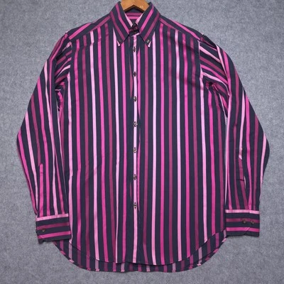 Etro Shirt Mens Medium 40 Pink Navy Striped Button Up Made in Italy Cotton Dress - Image 1 of 4