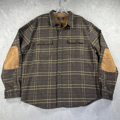 Lucky Brand Flannel Shirt Men XL Brown Check Shacket Heavy Elbow Patch Cabincore - Image 1 of 4