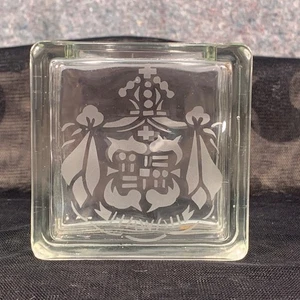 Vintage Hawaii geätzte Glas Block Vase Wappen Hawaii 3,25"H - Bild 1 von 9