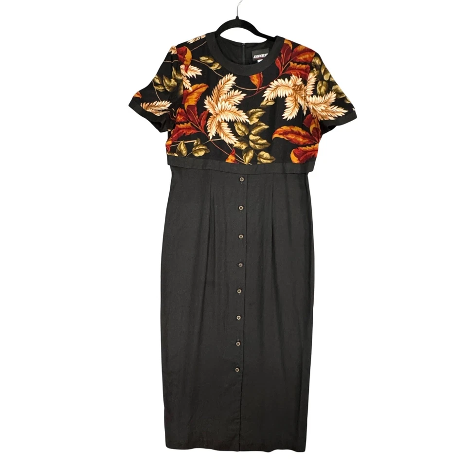 VTG John Roberts Midi Dress 12 Black Cottagecore Romantic Fall Floral 90s Retro - Image 1 of 4