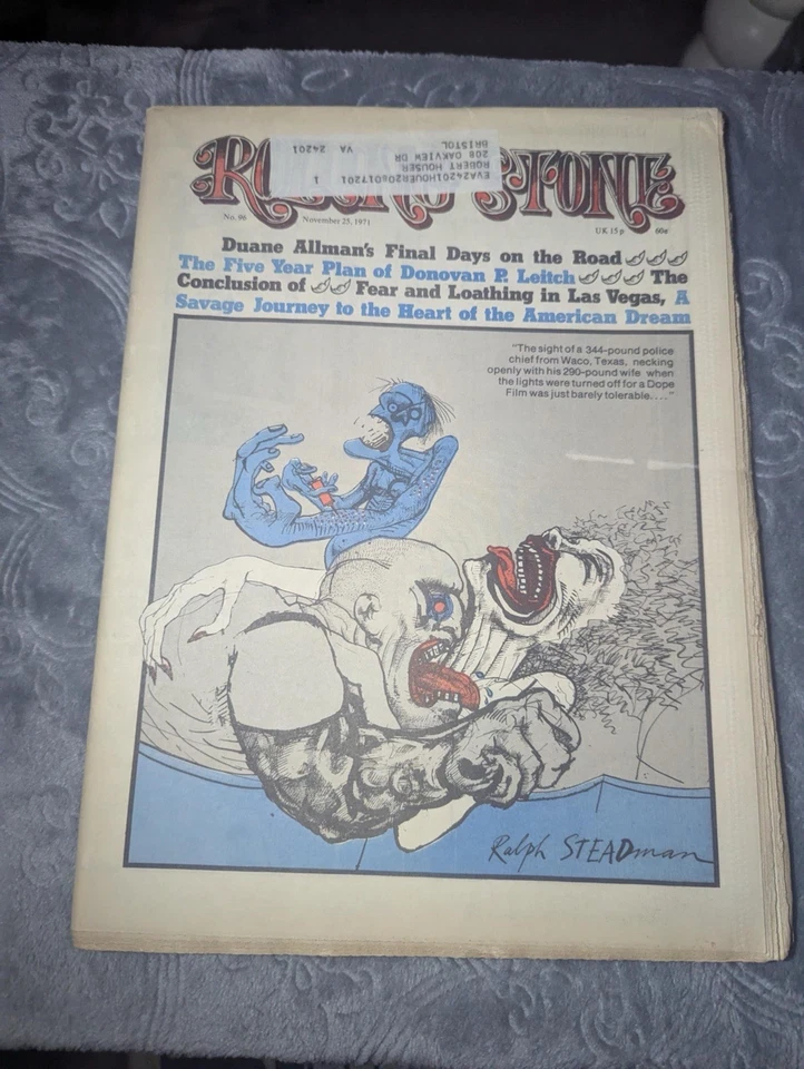 Rolling Stone Magazine #96 Nov 25, 1971 Fear & Loathing in Las Vegas Steadman Foto 1 de 4