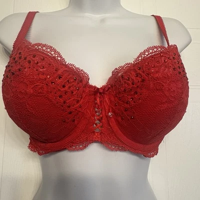 Sujetador push up Victoria's Secret rojo encaje estrás bling talla 36C etiqueta plateada Foto 1 de 4