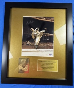 Bob Feller Autographed 8x10 In a 16x18 In. Frame With Gold Accents  PSA/DNA Cert - Picture 1 of 6