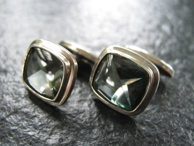 Manschettenknöpfe Silber 835 Vintage Design von ca. 1955 mit Turmalin Edelstein - Bild 1 von 4