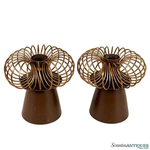 Mid-Century Atomic Copper Spring Mantle Candlestick Holder - A Pair - Picture 1 of 9