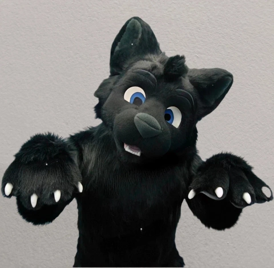 Disfraz de mascota husky perro zorro de piel negra traje peludo traje de piel Halloween Navidad Foto 1 de 2