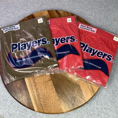 玩家拳击手男式 3XL 尼龙柔软豪华针织 3 件装红色和棕色内衣 — 第 1/4 张图片