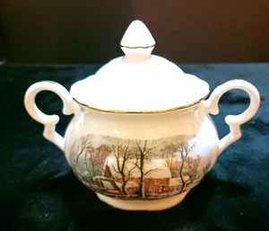 Avon 1977 Representatives Award Fine Porcelain Currier and Ives SUGAR BOWL Japan - Picture 1 of 9