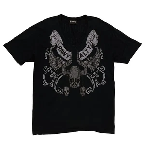 Rawyalty Couture Strass Nieten schwarz Goth Totenkopf T-Shirt Herren 2XL XXL 2X - Bild 1 von 6