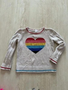 Girls Gap Rainbow Heart Tan Beige Sweater 5 Years - Picture 1 of 5