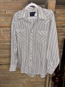 Wrangler Men’s L White Striped Button Down Shirt, X-Long Tails - Picture 1 of 3