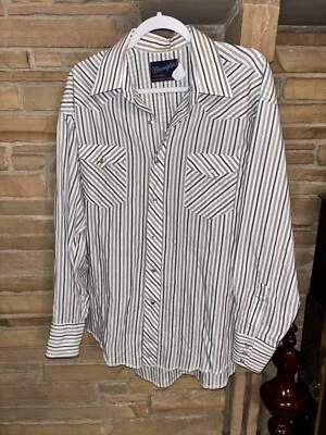 Wrangler Men’s L White Striped Button Down Shirt, X-Long Tails - Image 1 of 3