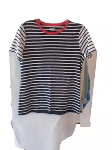 Damen-T-Shirt/Bluse marineblau/weiß/rot maritim gestreift Lands End Größe PM neu mit Etikett - Bild 1 von 2
